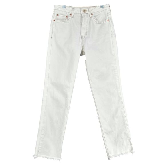 Topshop White Frayed Hem Jeans Cotton Blend Stretch Casual Womens 28 - Picture 1 of 7